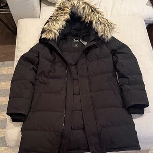 TNA Black Puffer Coat with Faux Fur Trim